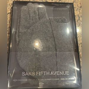 Saks Fifth Avenue 100% Cashmere Hat and Glove Set